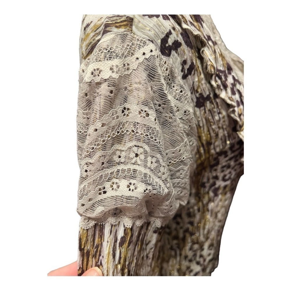 Gimmicks stretchy animal print gold metallic lace western top size L EUC - Picture 6 of 12